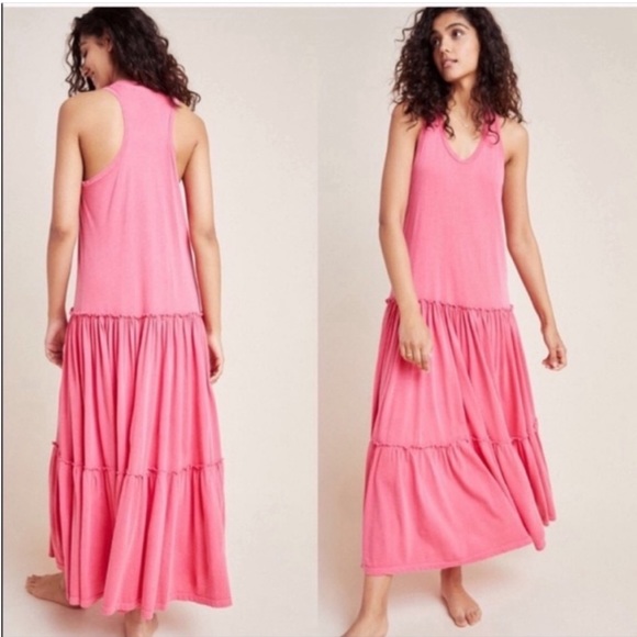Sundry Dresses & Skirts - SUNDRY pink tiered Racerback tank maxi dress Sz medium lined anthropologie